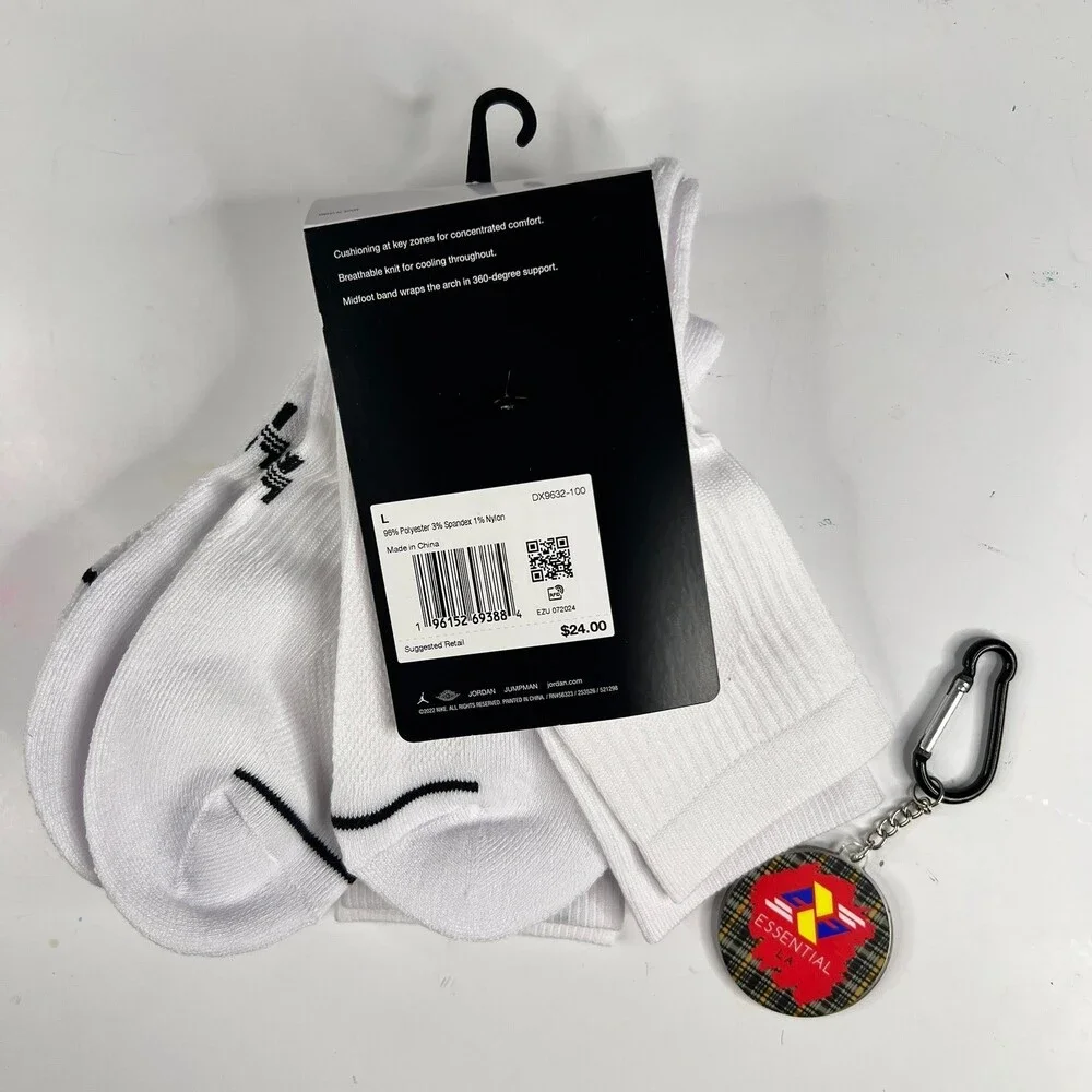 NEW Jordan Everyday DriFit Crew Socks   3 Pack - White  (FAST SHIPPING!!)